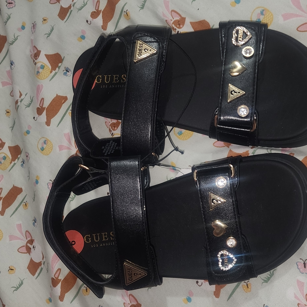 Guess Black Sandals with Gold and Silver Details